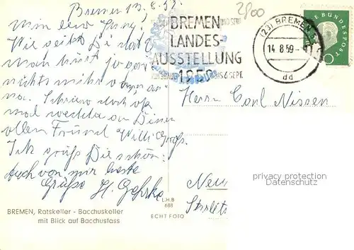 AK / Ansichtskarte Bremen Ratskeller Bacchuskeller Bacchusfass Bremen