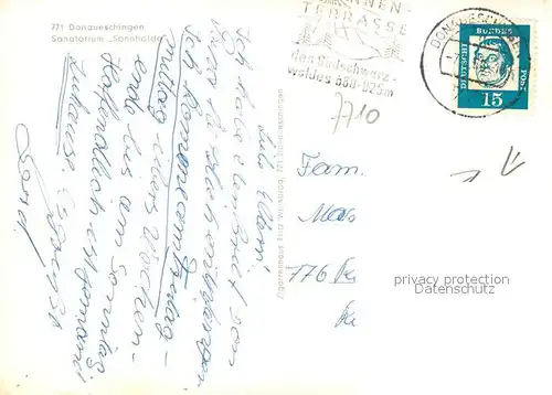 AK / Ansichtskarte Donaueschingen Sanatorium Sonnhalde Donaueschingen