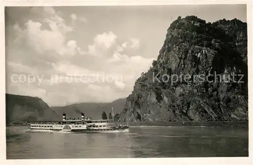 AK / Ansichtskarte Dampfer_Seitenrad Loreleyfelsen St. Goar  