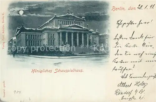 AK / Ansichtskarte Berlin Koenigliches Schauspielhaus Schinkel Gendarmenmarkt Mondschein Berlin