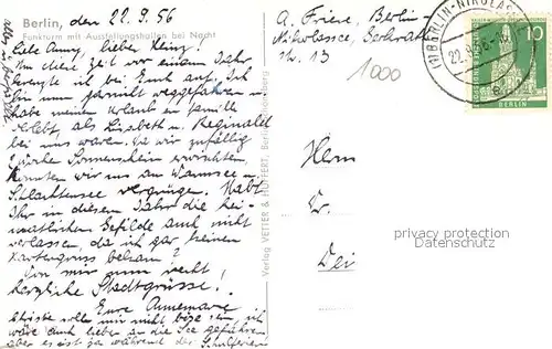 AK / Ansichtskarte Berlin Funkturm Messe Nachtaufnahme Berlin