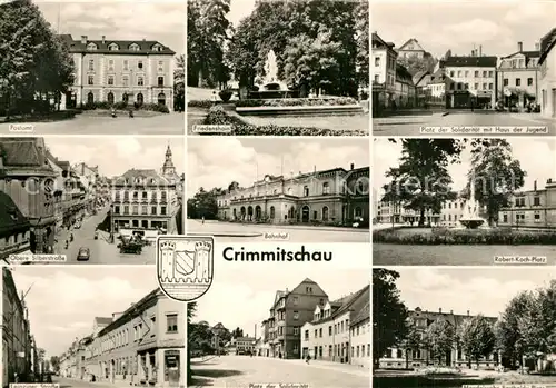 AK / Ansichtskarte Crimmitschau Postamt Friedenshain Platz der Solidaritaet Haus der Jugend Strassenpartie Bahnhof Robert Koch Platz Mendelsohn Bartholdy Platz Crimmitschau