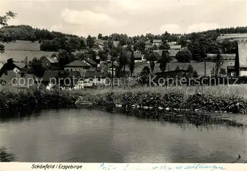 AK / Ansichtskarte Schoenfeld_Wiesenbad Partie an der Zschopau Blick zum Ort Handabzug 