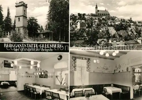 AK / Ansichtskarte Schneeberg_Erzgebirge Berggaststaette Gleesberg Stadtbild mit Kirche 500 Jahre Bergstadt Schneeberg Erzgebirge