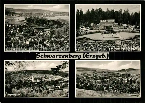 AK / Ansichtskarte Schwarzenberg_Erzgebirge Panorama OT Sachsenfeld Beierfeld Feierstaette Wilhelm Pieck Schloss Schwarzenberg Erzgebirge