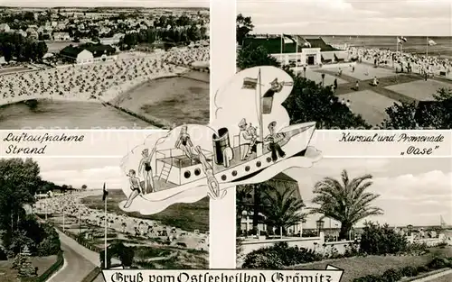 AK / Ansichtskarte Groemitz_Ostseebad Fliegeraufnahme Kursaal und Promenade Oase  Groemitz_Ostseebad