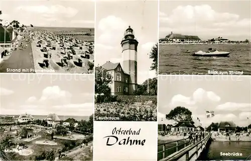 AK / Ansichtskarte Dahme_Ostseebad_Holstein Strand Promenade Minogolf Seebruecke Leuchtturm 