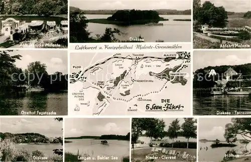 AK / Ansichtskarte Malente Gremsmuehlen Amlegebruecke Dieksee Abfahrt Malente Gasthof Fegetashe Terrassen Langen und Behler See Nieder Claveez Hoeftsee Malente Gremsmuehlen