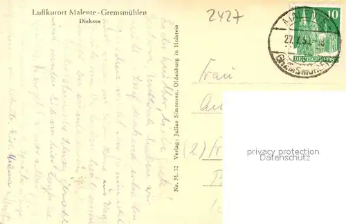 AK / Ansichtskarte Malente Gremsmuehlen Dieksee Malente Gremsmuehlen