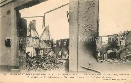 AK / Ansichtskarte Reims la Brulee Bombardement Maison de Laines Crime Reims la Brulee