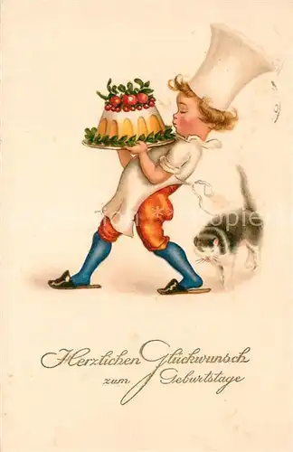 AK / Ansichtskarte Geburtstag Kind B?cker Kuchen Katze Litho 