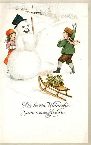 AK / Ansichtskarte Schneemann Kinder Schlitten Weihnachten Litho 