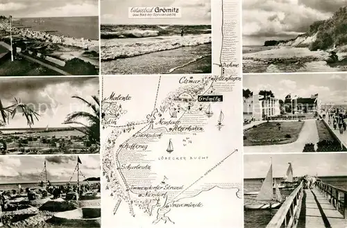 AK / Ansichtskarte Groemitz_Ostseebad Strandpartien Hohes Ufer Promenade Seebruecke Groemitz_Ostseebad