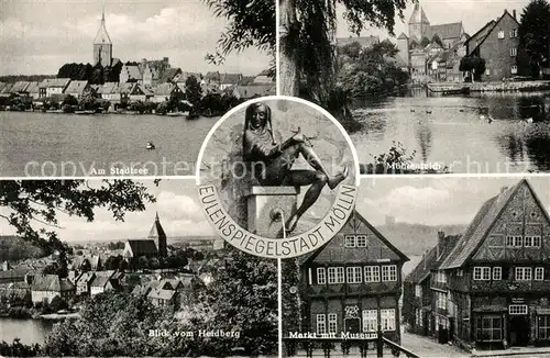 AK / Ansichtskarte Moelln_Lauenburg Stadtsee Muehlenteich Blick vom Heidberg Markt mit Museum Moelln_Lauenburg