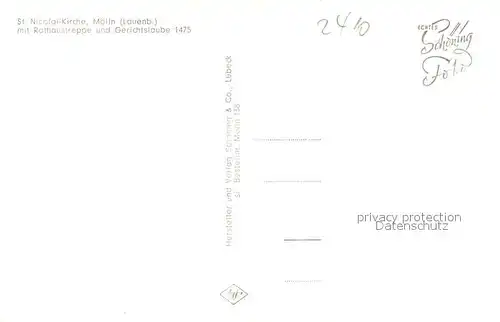 AK / Ansichtskarte Moelln_Lauenburg St Nicolai Kirche mit Rathaustreppe und Gerichtslaube Moelln_Lauenburg