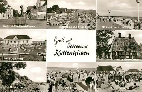 AK / Ansichtskarte Kellenhusen_Ostseebad Wahrzeichen Promenade Strand Minigolf Altes Fischerhaus Hohes Ufer Strandleben Kellenhusen_Ostseebad