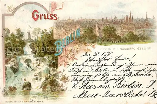 AK / Ansichtskarte Berlin Wasserfall im Victoria Park Panorama Nationaldenkmal Berlin