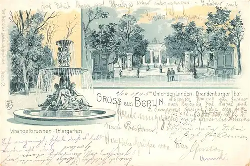 AK / Ansichtskarte Berlin Wrangelbrunnen Brandenburger Tor Tiergarten Berlin