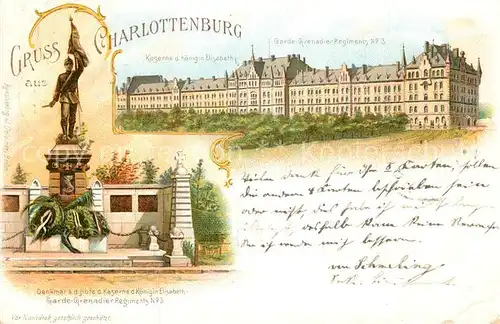 AK / Ansichtskarte Charlottenburg Kaserne Koenigin Elisabeth Garde Regiment Denkmal Koenigin Elisabeth Charlottenburg