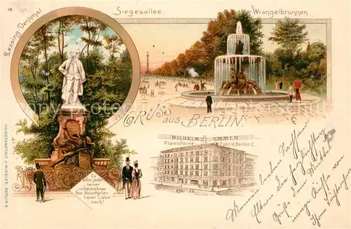 AK / Ansichtskarte Berlin Siegesallee Wrangelbrunnen Lessing Denkmal Wilhelm Emmer Pianoforte Berlin