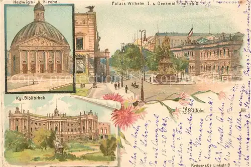 AK / Ansichtskarte Berlin Hedwis Kirche Bibliothek Kommode Denkmal Friedrich II Altes Palais Wilhelm I Unter den Linden Berlin