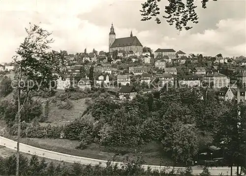 AK / Ansichtskarte Schneeberg_Erzgebirge Stadtbild mit Blick zur Kirche Schneeberg Erzgebirge