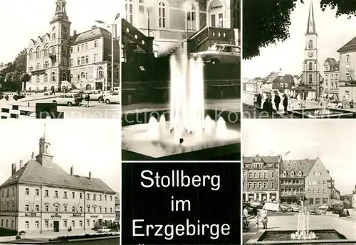 AK / Ansichtskarte Stollberg_Erzgebirge Teilansichten Innenstadt Gebaeude Kirche Brunnen Stollberg Erzgebirge