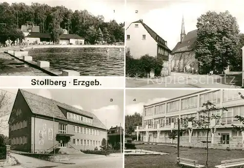 AK / Ansichtskarte Stollberg_Erzgebirge Freibad Marienplatz Haus der Gewerkschaft Tageskrippe Stollberg Erzgebirge