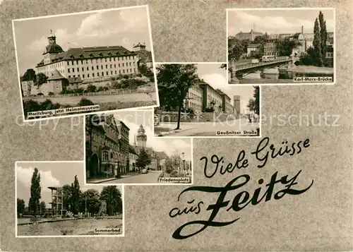 AK / Ansichtskarte Zeitz Moritzburg jetzt Heimatmuseum Karl Marx Bruecke Strassenpartie Friedensplatz Freibad Zeitz