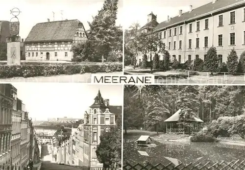 AK / Ansichtskarte Meerane Gaststaette Schwanefeld Denkmal Linden Oberschule Steile Wand Stadtpark Schwanenteich Meerane