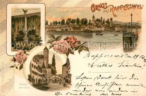 AK / Ansichtskarte Rapperswil_SG Aufstieg zum Schloss Polendenkmal Schloss Rapperswil SG