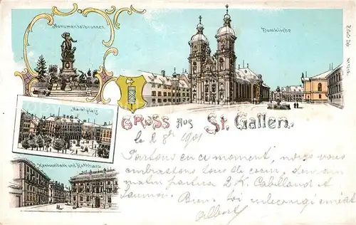 AK / Ansichtskarte St_Gallen_SG Domkirche Monumentalbrunnen Marktplatz Kantonalbank Rathaus St_Gallen_SG