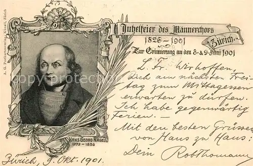 AK / Ansichtskarte Zuerich_ZH Jubelfeier Maennerchor 1826   1901 Zuerich_ZH