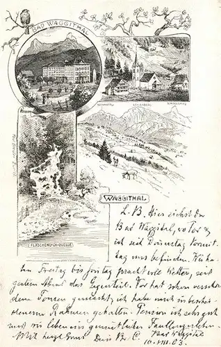 AK / Ansichtskarte Waeggithal Flaeschenloch Quelle Kirche Schienberg Bockmattli Zindelspitz Waeggithal
