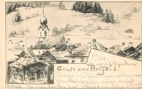 AK / Ansichtskarte Brigels Panorama Kirche Kuenstlerkarte  Brigels
