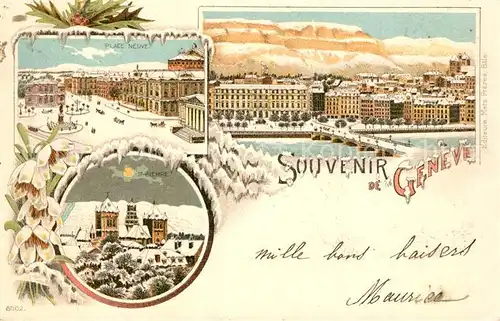 AK / Ansichtskarte Geneve_GE Place Neuve Panorama Winterlitho Geneve_GE