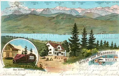 AK / Ansichtskarte Pfannenstiel_Staefa Oken Denkmal Zuerichsee Bergpanorama Pfannenstiel_Staefa