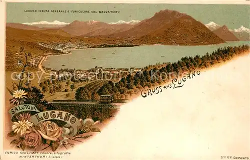 AK / Ansichtskarte Lugano_TI Panorama Salvatore Lithografie Lugano_TI