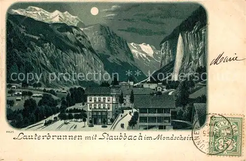 AK / Ansichtskarte Lauterbrunnen_BE Staubbach Mondschein Lauterbrunnen BE