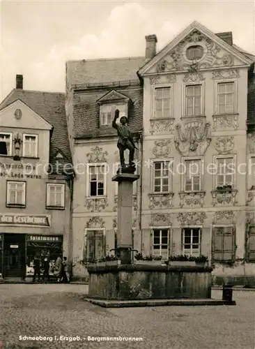 AK / Ansichtskarte Schneeberg_Erzgebirge Bergmannsbrunnen Schneeberg Erzgebirge