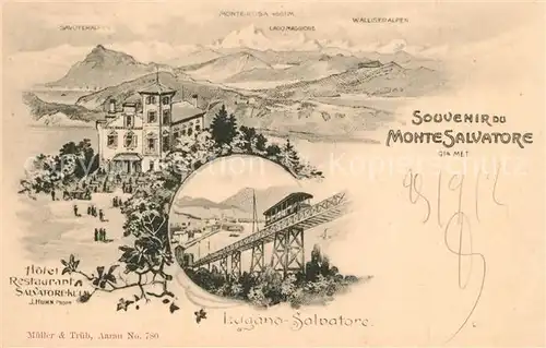 AK / Ansichtskarte Lugano_TI Monte Salvatore Hotel Restaurant Salvatore Kulm Lugano_TI