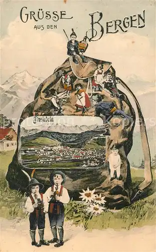 AK / Ansichtskarte Einsiedeln_SZ Panorama Musik spielende Kinder Einsiedeln SZ