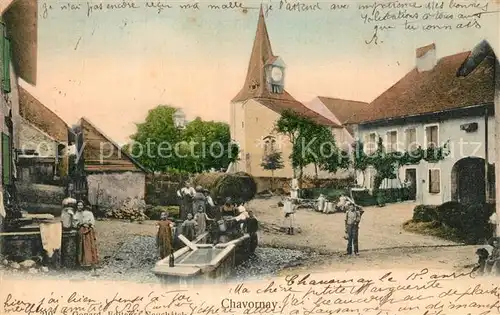 AK / Ansichtskarte Chavornay_Orbe Kirche Ortspanorama Brunnen Chavornay Orbe