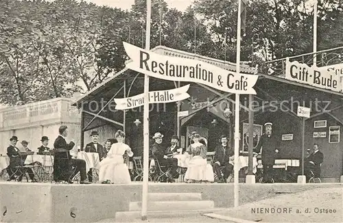 AK / Ansichtskarte Niendorf_Ostseebad Restauration Cafe Gift Bude Strandhalle Niendorf_Ostseebad
