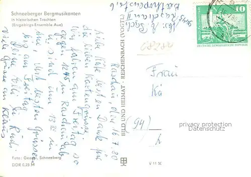 AK / Ansichtskarte Schneeberg_Erzgebirge Schneeberger Bergmusikanten in historischen Trachten Schneeberg Erzgebirge