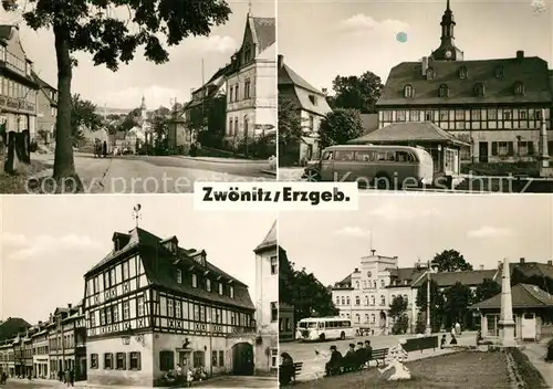 AK / Ansichtskarte Zwoenitz Teilansichten Innenstadt Fachwerkhaus Rathaus Denkmal Zwoenitz