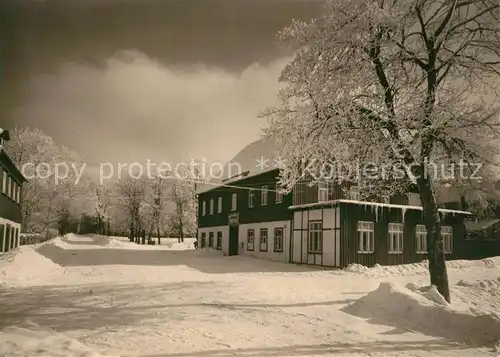 AK / Ansichtskarte Schwarzenberg_Erzgebirge Gaststaette Jaegerhaus Winterlandschaft Handabzug Schwarzenberg Erzgebirge