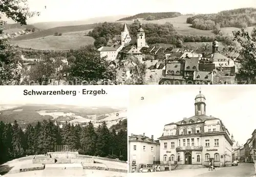 AK / Ansichtskarte Schwarzenberg_Erzgebirge Panorama mit Schloss Wilhelm Pieck Feierstaette HO Gaststaette Hotel Haus der Einheit Schwarzenberg Erzgebirge