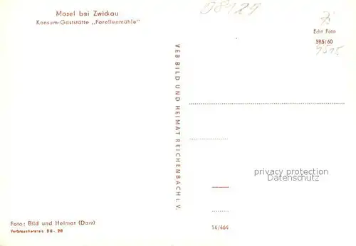 AK / Ansichtskarte Mosel_Zwickau Konsumgaststaette Forellenmuehle Gastraum Mosel Zwickau