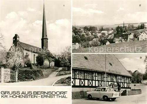 AK / Ansichtskarte Bernsdorf_Hohenstein Ernstthal Kirche Teilansicht Gaststaette Goldener Hirsch 